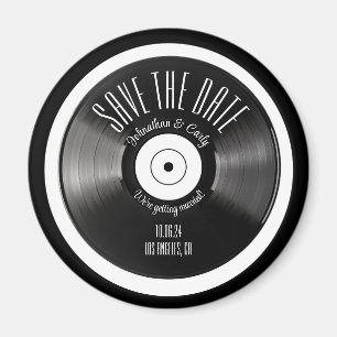 Retro vinylplaat zwart save the date foto magneet