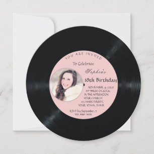 Retro vinylplaatje foto verjaardagsuitnodiging kaart