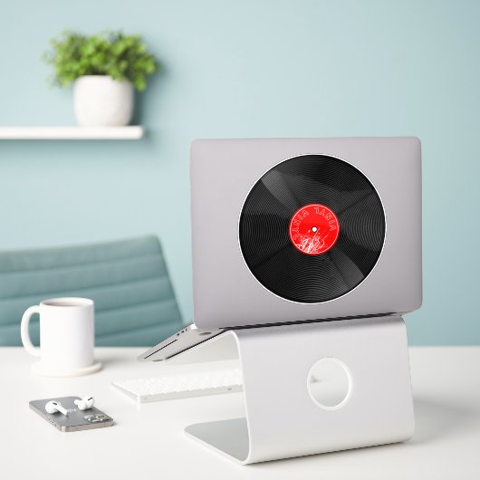 Retro vinylplaatsticker sticker (Laptop op bureau)