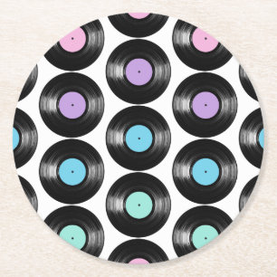 Retro Vinylplaten Kleurig Patroonontwerp Ronde Kartonnen Onderzetter