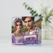 Retro Violet Vibes Cassettebandje, vierkant Save The Date (Staand voorkant)