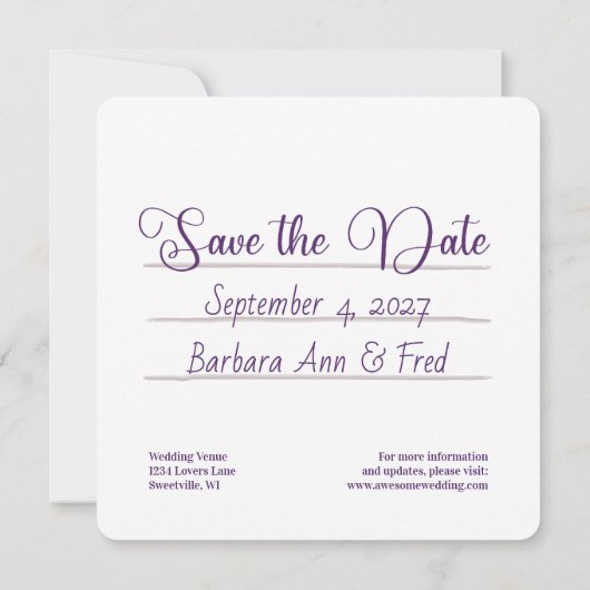 Retro Violet Vibes Cassettebandje, vierkant Save The Date (Achterkant)