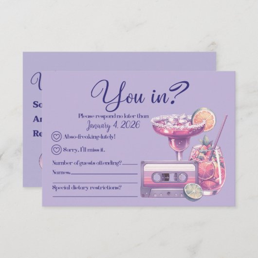 Retro Violet Vibes RSVP-kaart RSVP Kaartje (Voorkant / Achterkant)