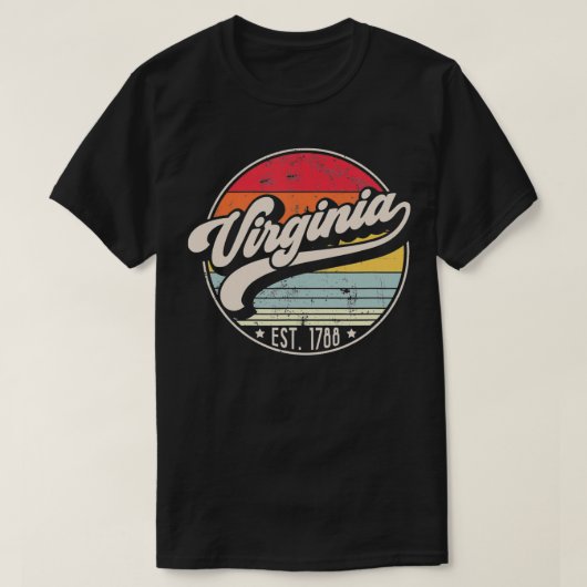 Retro Virginia Home State VA Cool 70s Style Sunset T-shirt (Design voorkant)