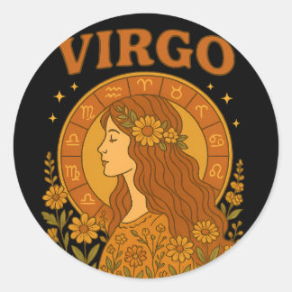 Retro Virgo Zodiac Boho Bloemige Astrologie Ronde Sticker