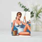 Retro Vissen Pin-up Briefkaart (Staand voorkant)
