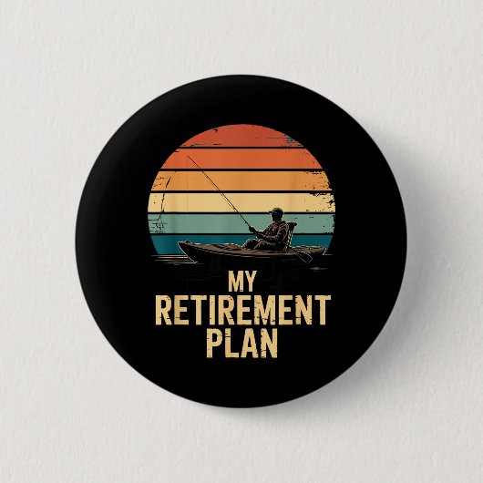 Retro Vissersboot Zonsondergang Mijn Pensioenplan Ronde Button 5,7 Cm (Voorkant)