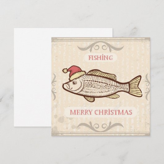 Retro Vist kerstvis in Santa Hat Feestdagenkaart (Voorkant / Achterkant)