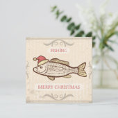 Retro Vist kerstvis in Santa Hat Feestdagenkaart (Staand voorkant)