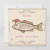 Retro Vist kerstvis in Santa Hat Feestdagenkaart (Voorkant)