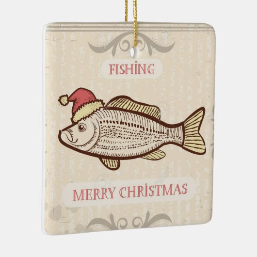 Retro Vist kerstvis in Santa Hat Keramisch Ornament (Rechts)