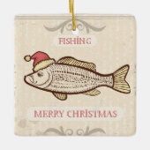 Retro Vist kerstvis in Santa Hat Keramisch Ornament (Voorkant)