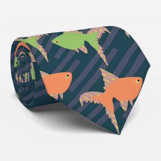 Retro Vist pap Neon Fish Pattern Stropdas (Opgerold)