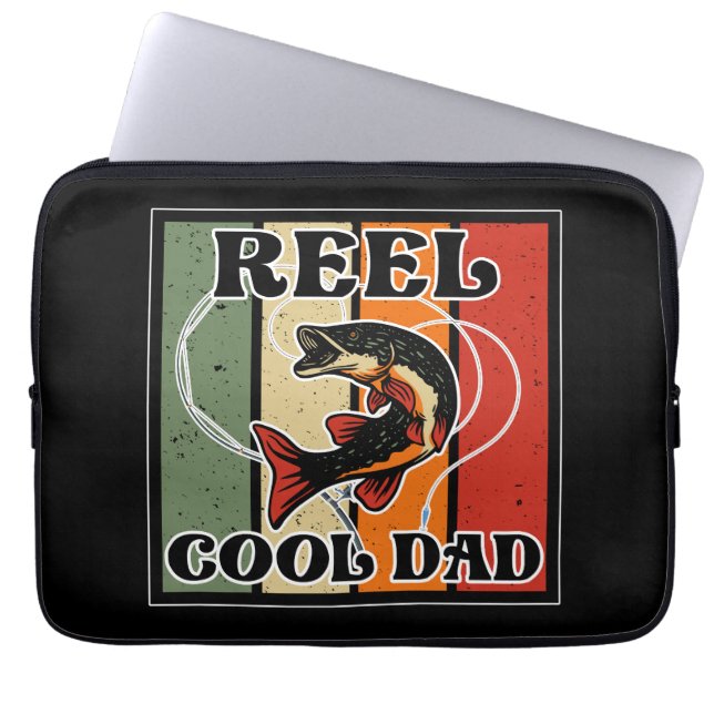 Retro  Vist Reel Cool Dad Vissen Lover Laptop Sleeve (Voorkant)