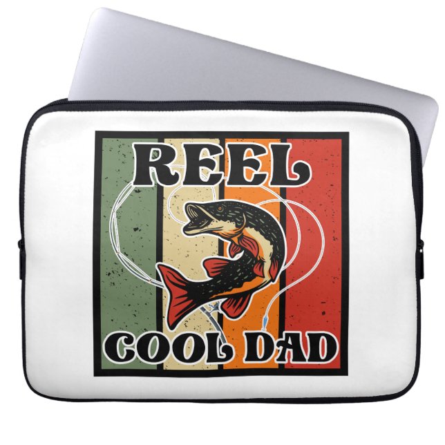 Retro  Vist Reel Cool Dad Vissen Lover Laptop Sleeve (Voorkant)