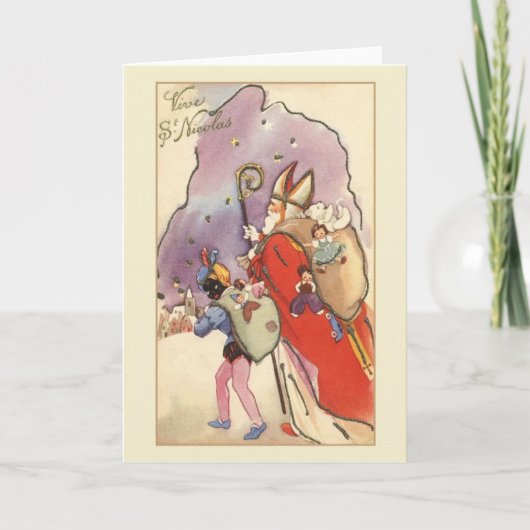 Retro Vive St. Nicolas French Christmas Card Feestdagen Kaart (Voorkant)