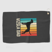 Retro Vizsla Vader Hond Silhouet Golfhanddoek (Horizontaal)
