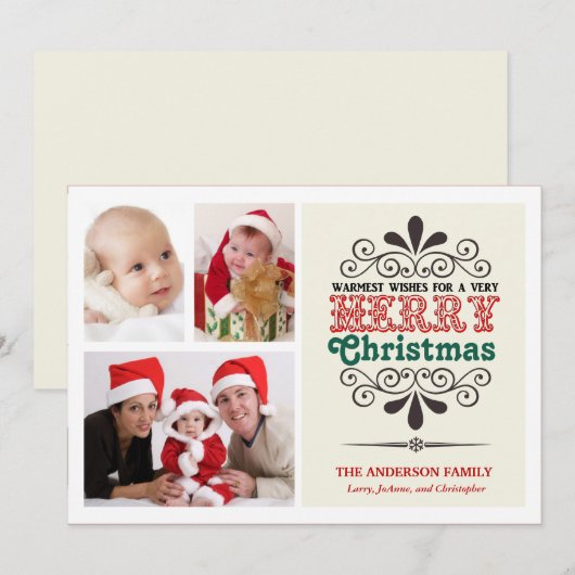 Retro Vlakke Kaart van de tri-Foto van Kerstmis (Voorkant / Achterkant)