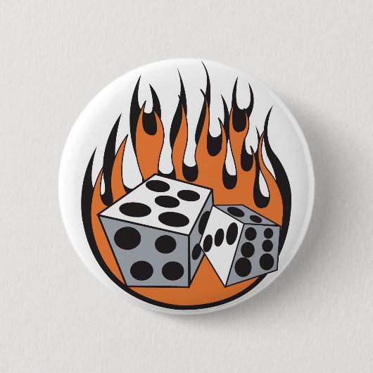 retro vlammende dobbelstenen ontwerp ronde button 5,7 cm (Voorkant)
