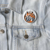 retro vlammende dobbelstenen ontwerp ronde button 5,7 cm (In situ)