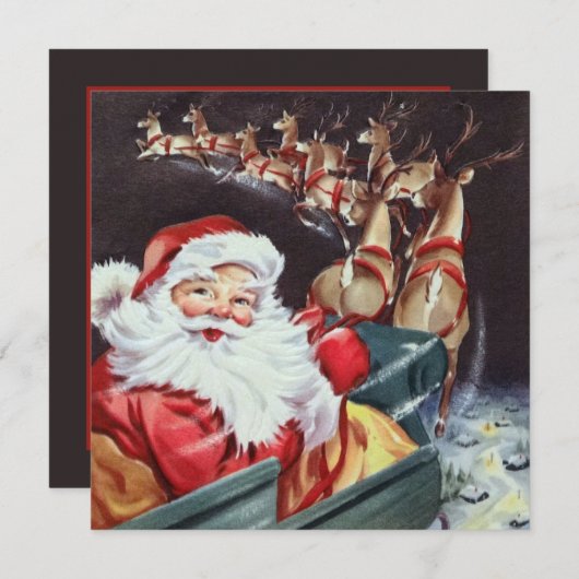 retro vliegen Santa rendieren Kaart (Voorkant / Achterkant)