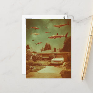 Retro vliegende haaien in de buurt briefkaart