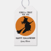 Retro vliegende heks op de maan Halloween gunst Cadeaulabel (Voorkant)