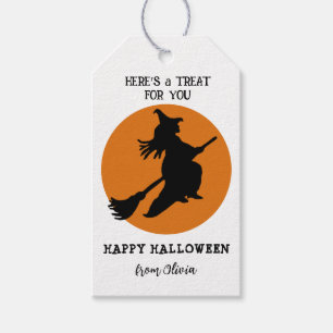 Retro vliegende heks op maan Halloween Favor Cadeaulabel