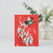 retro  vliegende kerstman feestdagenkaart (Staand voorkant)