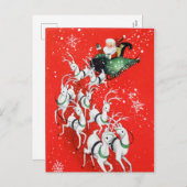 retro  vliegende kerstman feestdagenkaart (Voorkant / Achterkant)