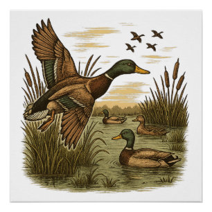 Retro-vliegende-wild-eend-jacht Perfect Poster