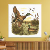 Retro vliegende wilde eend jagen canvas afdruk (Insitu (Woonkamer))