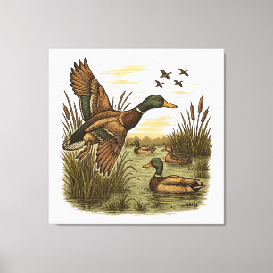 Retro-vliegende-wildeman-eend-jacht Canvas Afdruk