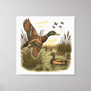 Retro-vliegende-wildeman-eend-jacht Canvas Afdruk
