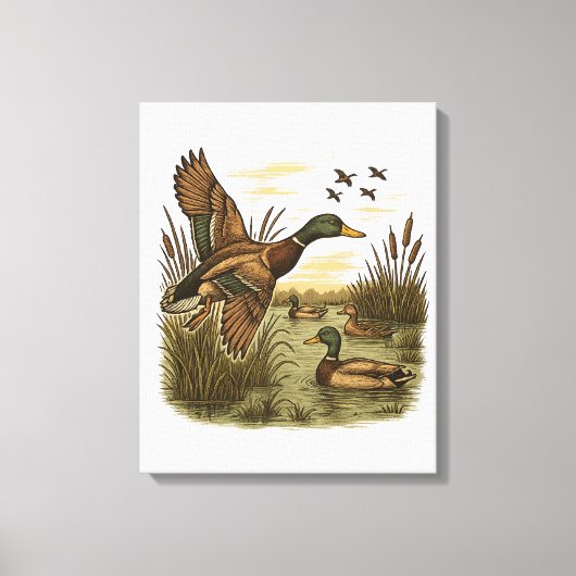 Retro-vliegende-wildeman-eend-jacht Canvas Afdruk (Voorkant)