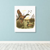Retro-vliegende-wildeman-eend-jacht Canvas Afdruk (Insitu (Houten vloer))