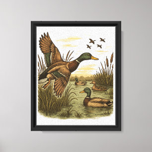 Retro-vliegende-wildeman-eend-jacht Canvas Afdruk