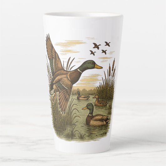 Retro-vliegende-wildeman-eend-jacht Latte Mok (Voorkant)