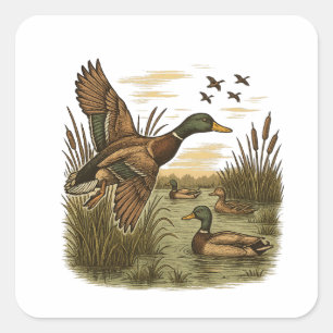 Retro-vliegende-wildeman-jacht,  vierkante sticker