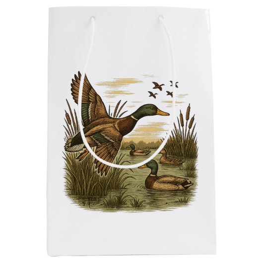 Retro-vliegende-wildemanend-eendenjacht Medium Cadeauzakje (Voorkant)