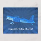 Retro Vliegtuig #87 Blauw Gelukkige Verjaardag Briefkaart (Voorkant)