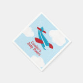 Retro Vliegtuig Baby shower in rood en blauw Servet (Hoek)