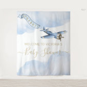 Retro-vliegtuig babyshower achtergrond XL Wandkleed (Voorkant)