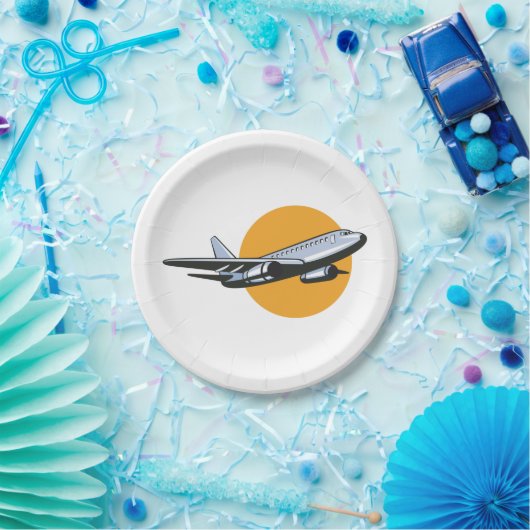 Retro Vliegtuig Jet Travel Art Design Papieren Bordje (Feest)