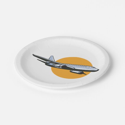 Retro Vliegtuig Jet Travel Art Design Papieren Bordje (Gekanteld)