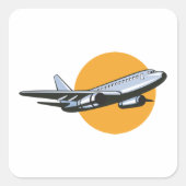 Retro Vliegtuig  Jet Travel Art Design Vierkante Sticker (Voorkant)