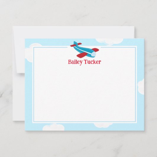 Retro Vliegtuig Little Aviator Boy Stationery Notitiekaartje (Voorkant)