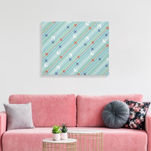 Retro Vliegtuig Patroon Uitgerekte Canvas Print (Insitu (Woonkamer))