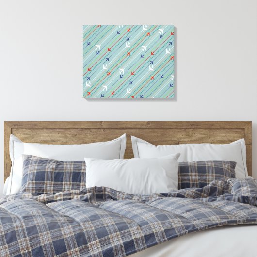 Retro Vliegtuig Patroon Uitgerekte Canvas Print (Insitu (Slaapkamer))
