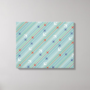 Retro Vliegtuig Patroon Uitgerekte Canvas Print
